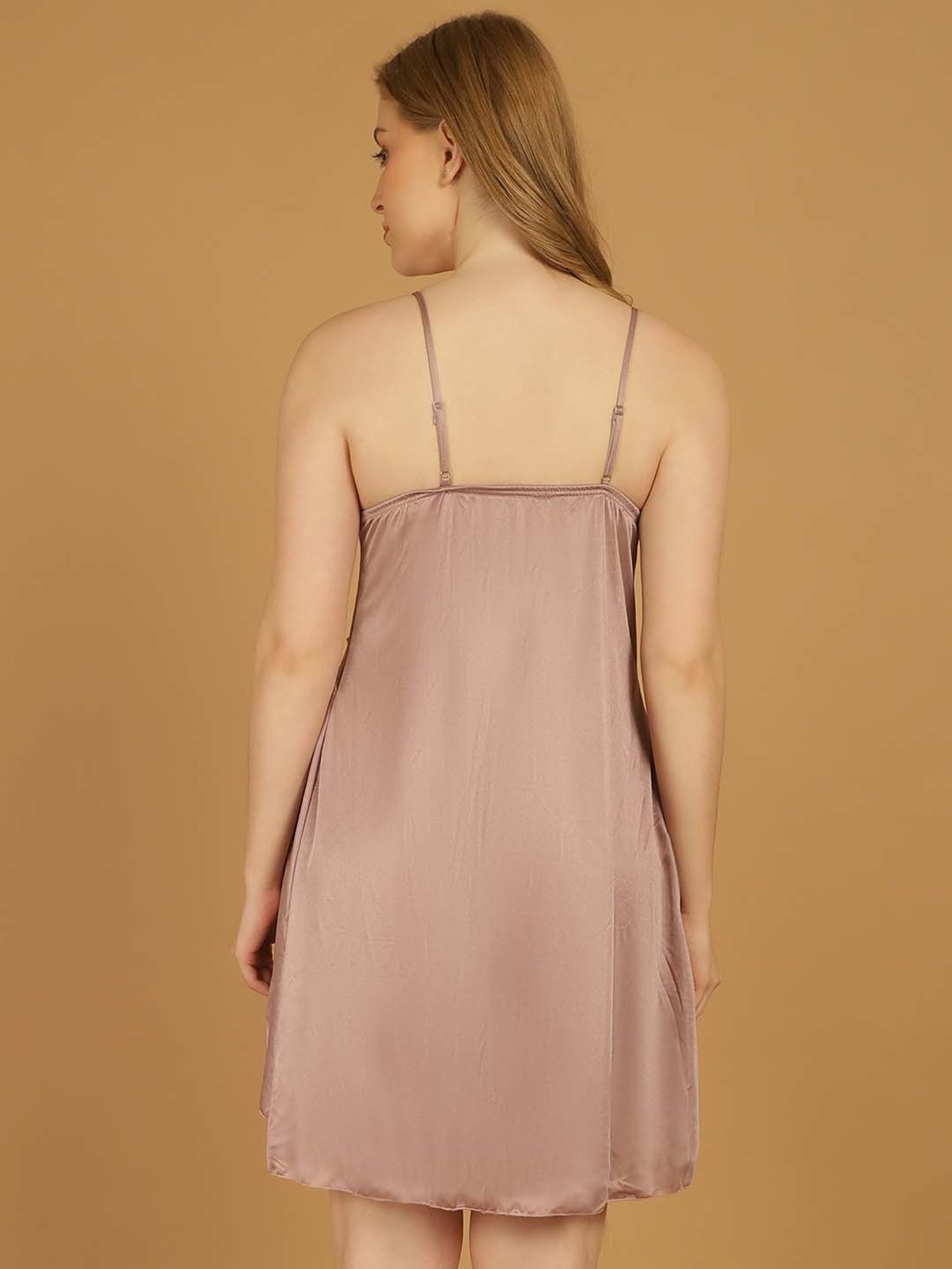 Stylee LIFESTYLE Beige Lace Work Babydoll With Brief