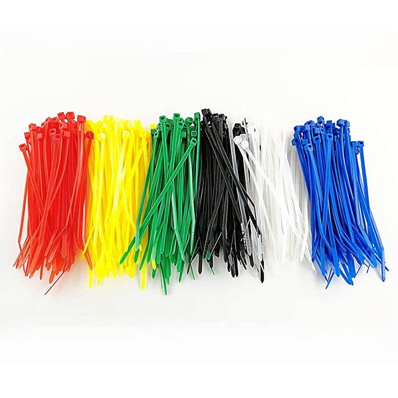 Multi Color Zip Ties Small Self Locking Nylon Ties Assorted 6 Colors GreenYellow Black White Blue Red 4 Inch for CraftsBulk 600 Pack