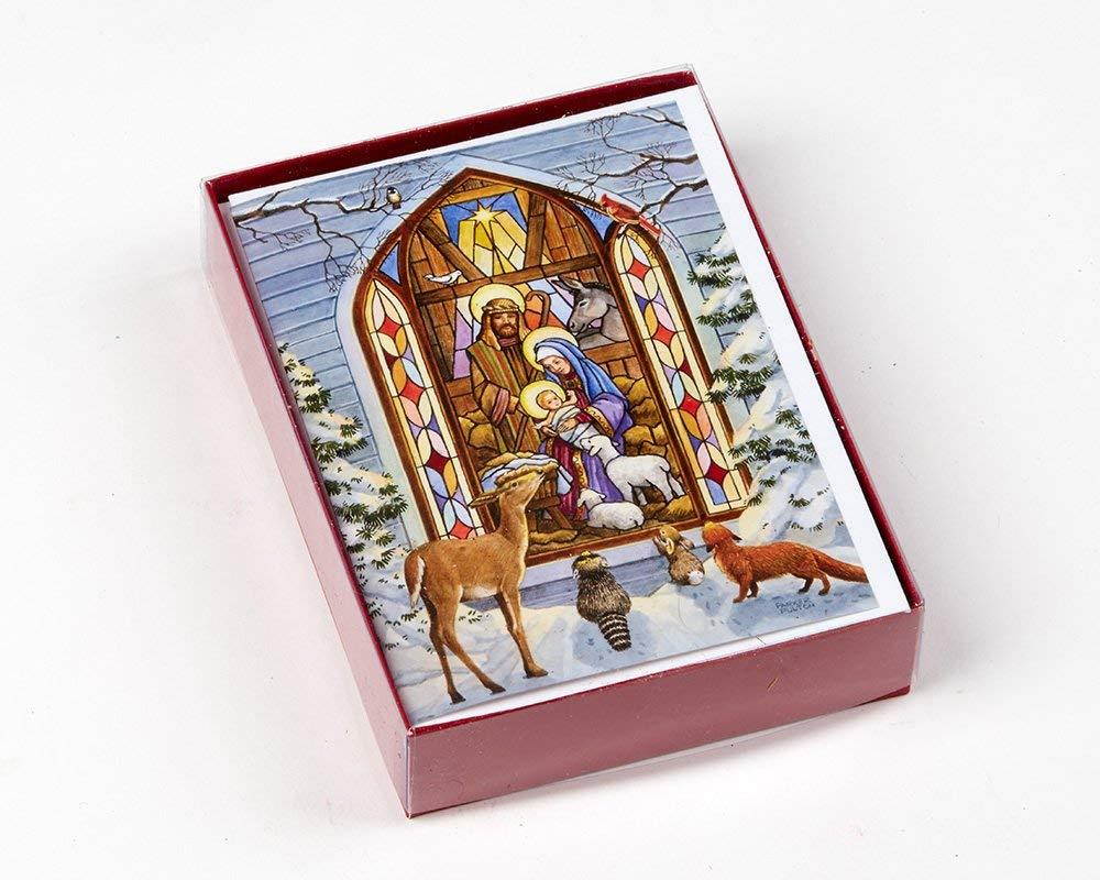 Stained Glass Nativity Christmas Cards - Set of 15