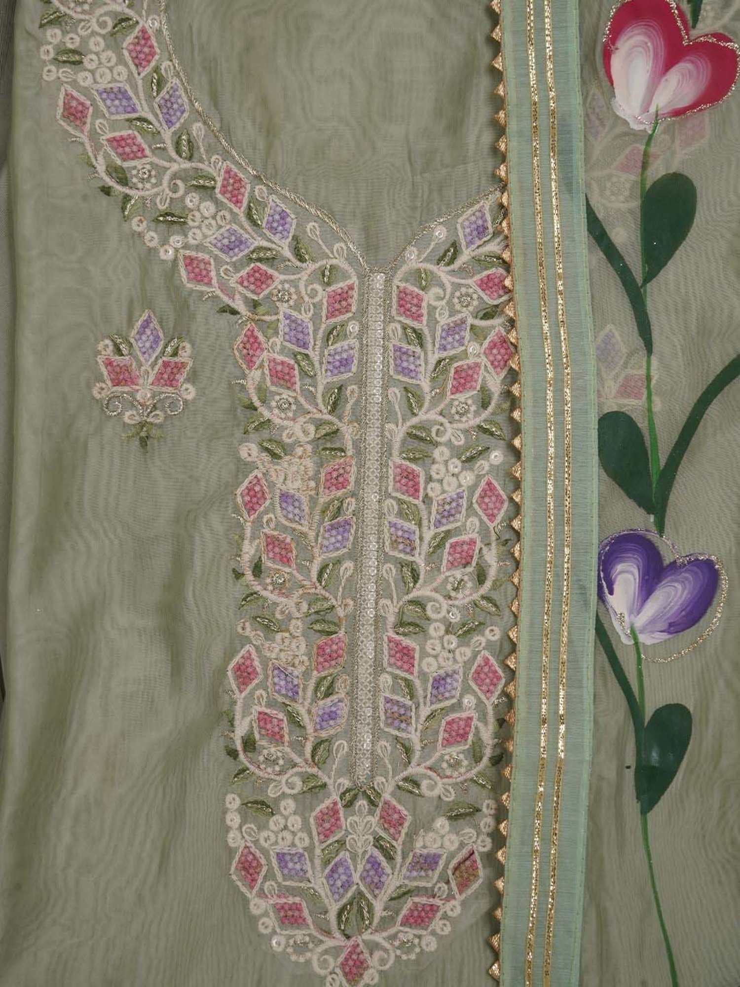 Jaipur Kurti Green Embroidered Unstitched Dress Material