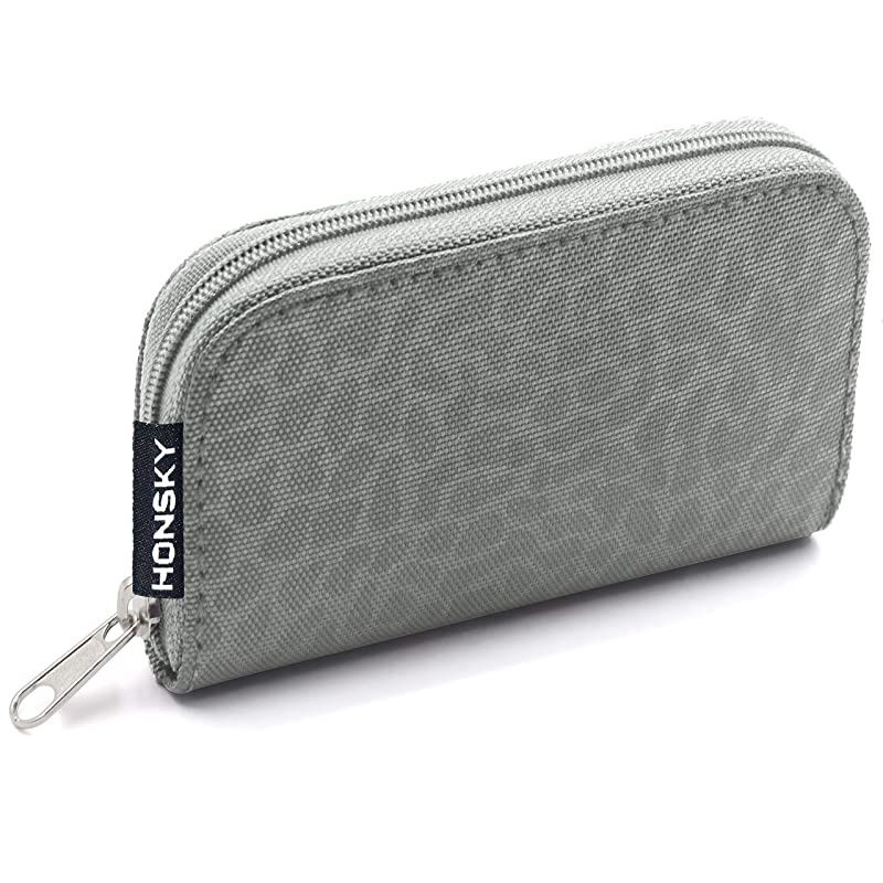 Card Case, 22 Slot Zippered Memory Card Holder, Memory Card Case Organizer Storage Wallet for Cards, Micro Cards, CF XC HC MMC, Leopard Print,Grey