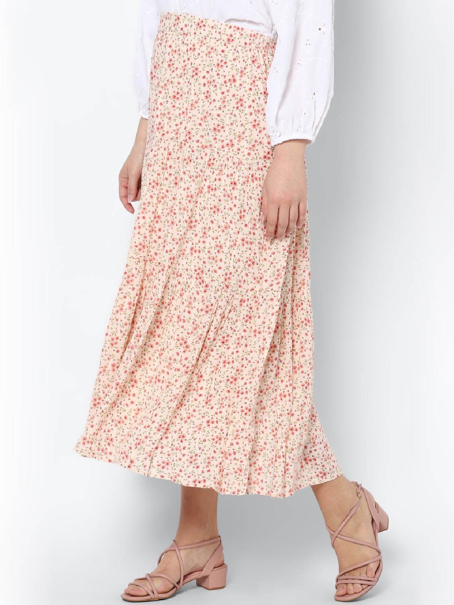 American Eagle Outfitters Beige Printed Below Knee Skirt