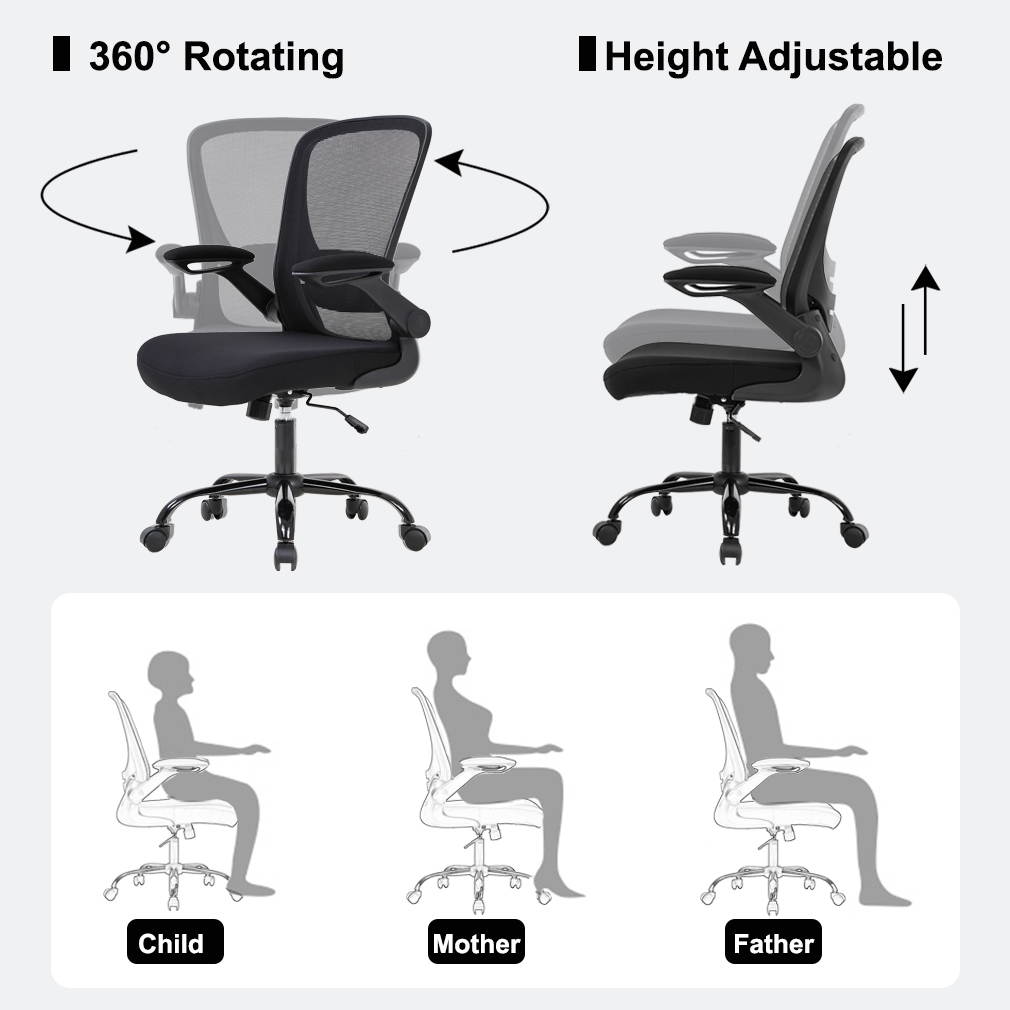 Home Office Chair Ergonomic Desk Chair Mesh Computer Chair Swivel Rolling Executive Task Chair with Lumbar Support Arms Mid back&nbsp;Adjustable Chair for Women Adults, Black