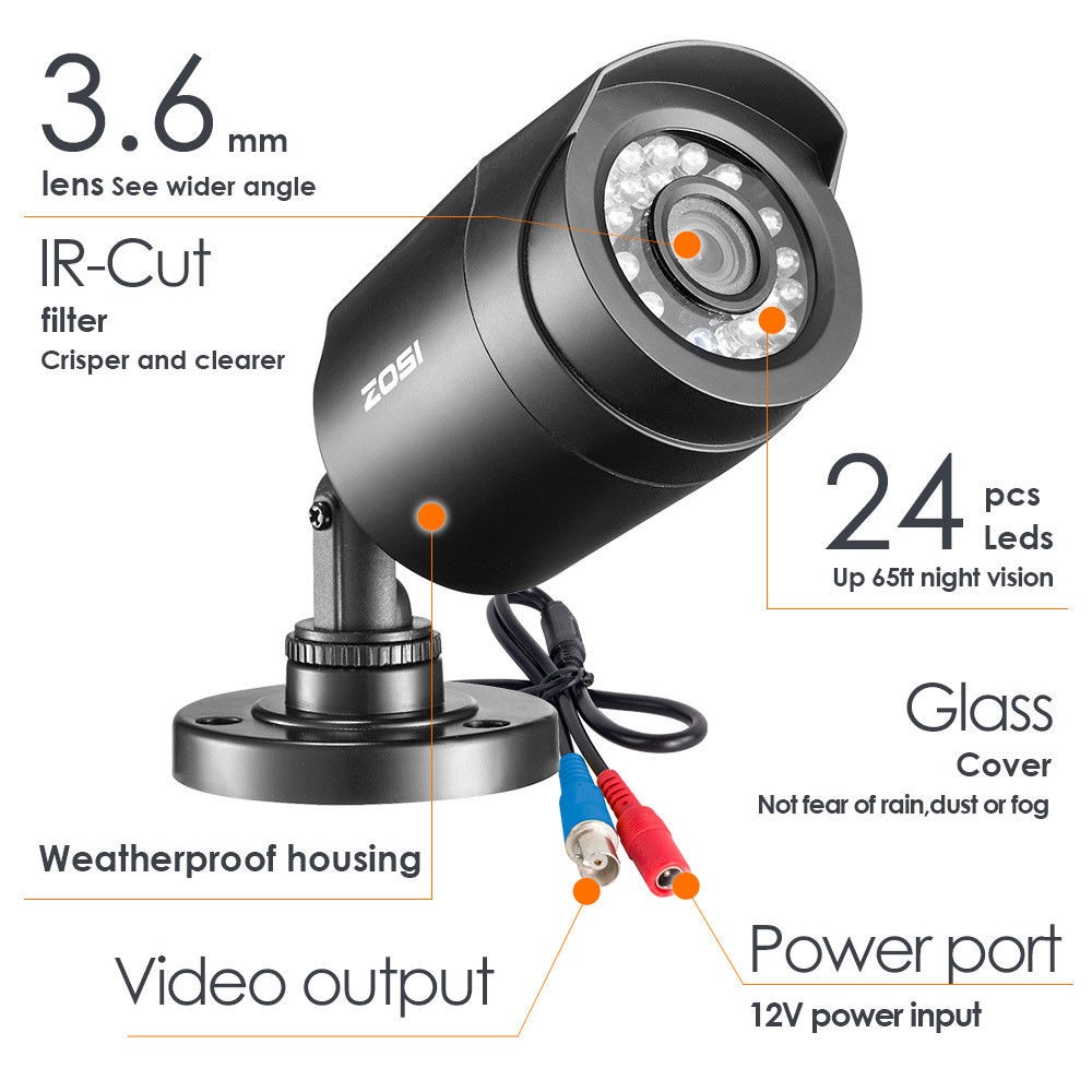 ZOSI HD 8CH 1080P DVR 720P Outdoor Home Surveillance Security Camera System 8 CH