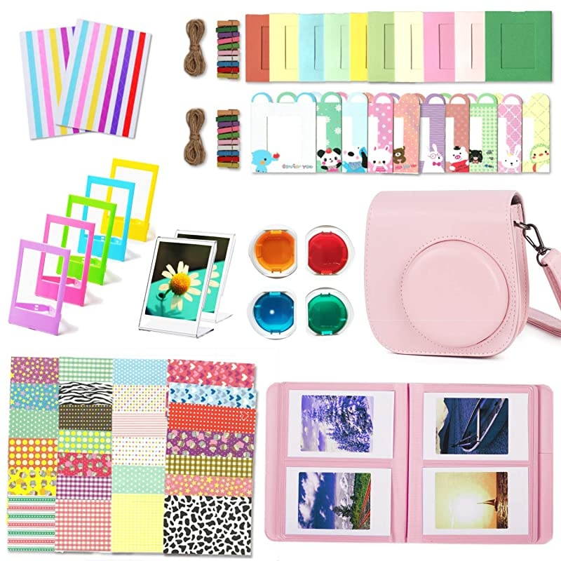 Instant Camera Accessories Compatible with Fujifilm Instax Mini 11 Instant Film Camera Include CaseAlbumWall Hang FramesFilm FramesBorder StickersCorner Stickers Blush Pink