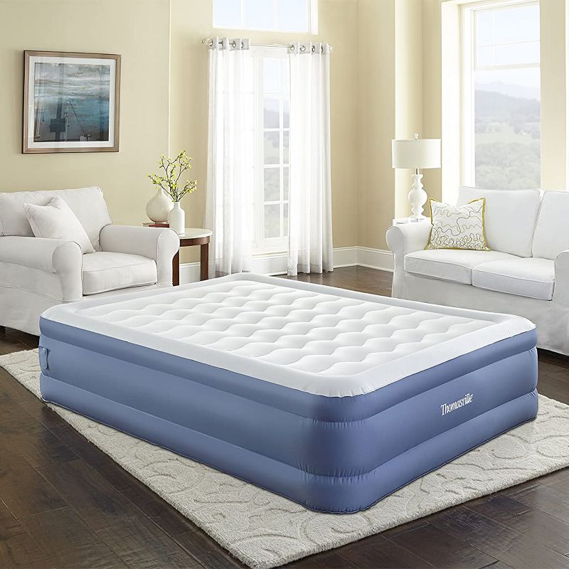 Thomasville Duratex Puncture Resistant Flocked Pillow Top Elevated Inflatable Air Mattress with Internal Air Pump and Connected Controller, Queen