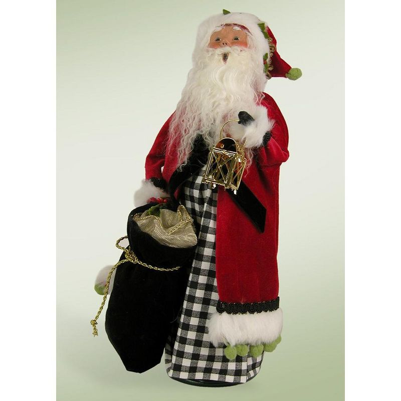 Byers Choice 13.5" Checkered Modern Jolly Santa with Lantern Christmas Figure