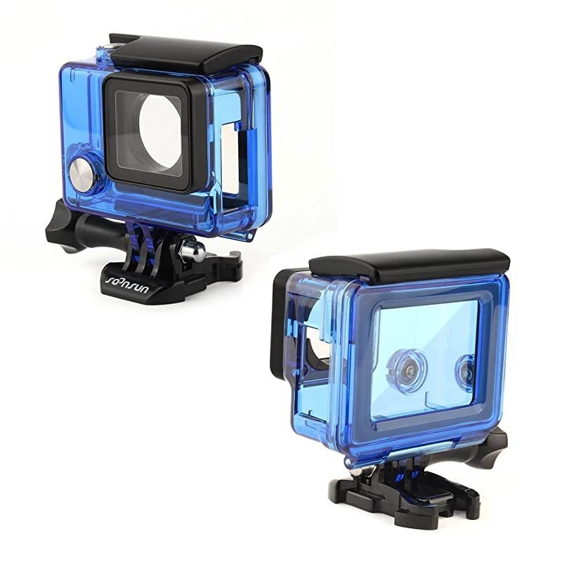Side Open Protective Skeleton Housing Case with LCD Touch Backdoor and Silicone Lens Cap Cover for GoPro Hero 4, Hero3+, Hero 3 Camera - Transparent Blue