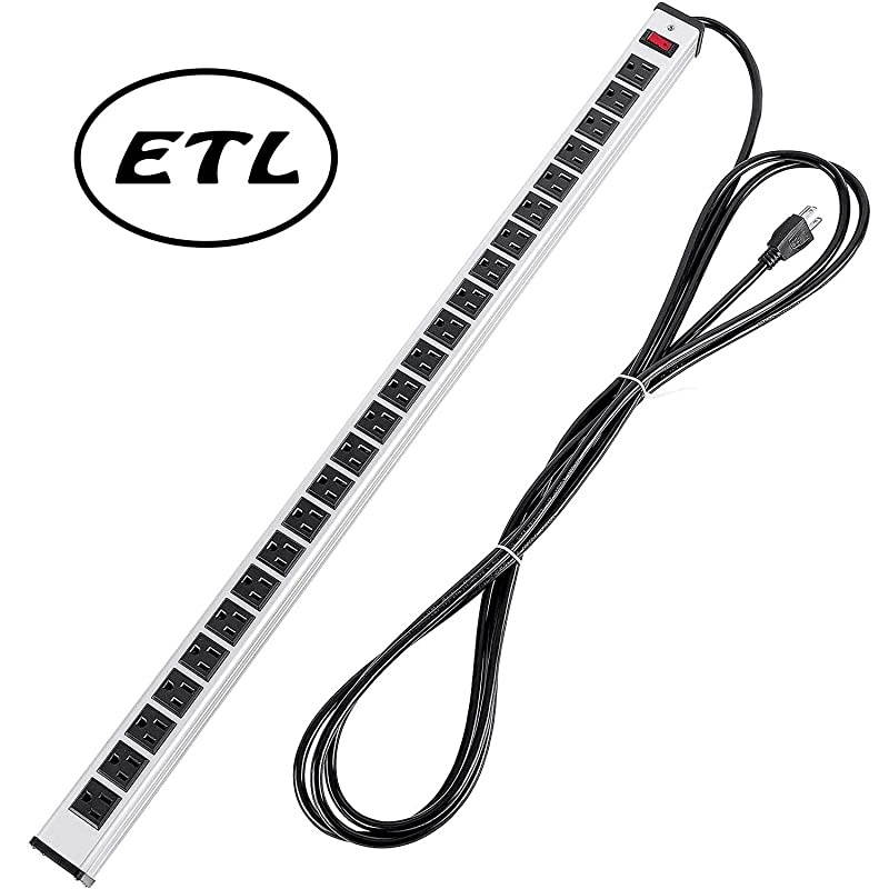 Protector Power Strip 24outlet ETL Certified Long Heavy Duty Metal Power Strip with 15Foot Long Extension Power Cord UL Listed