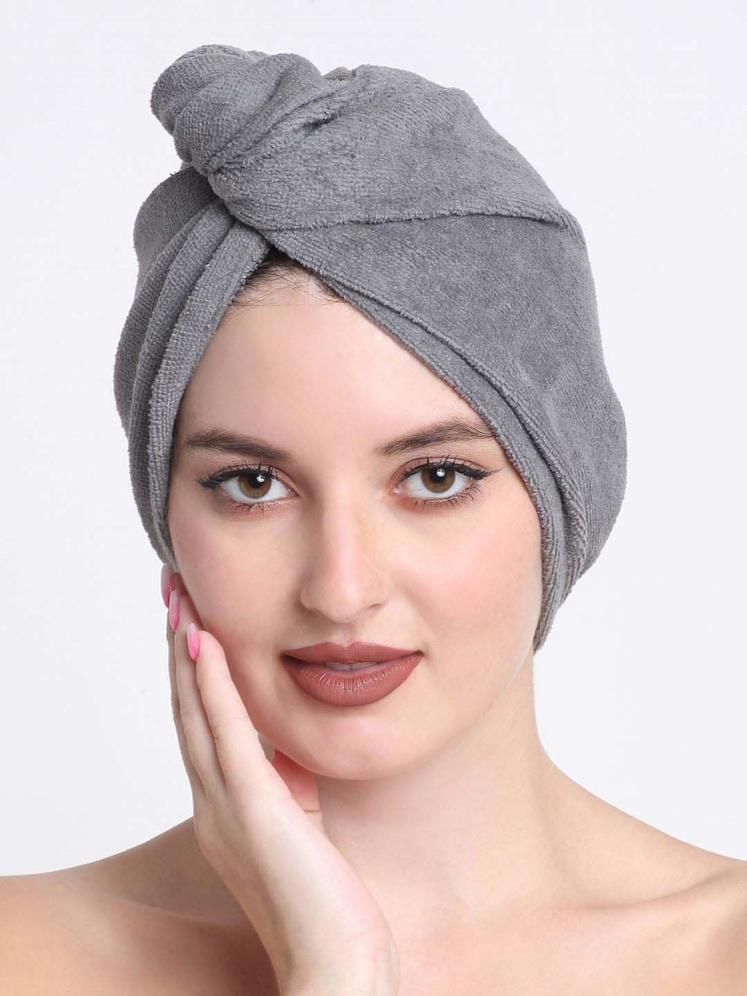 Creeva Luxury Charcoal Cotton 380 GSM Hair Wrap - Set of 2