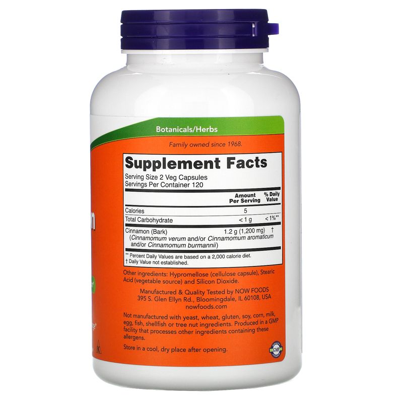 Now Foods Cinnamon Bark, 600 mg, 240 Veg Capsules, Herbal Supplements
