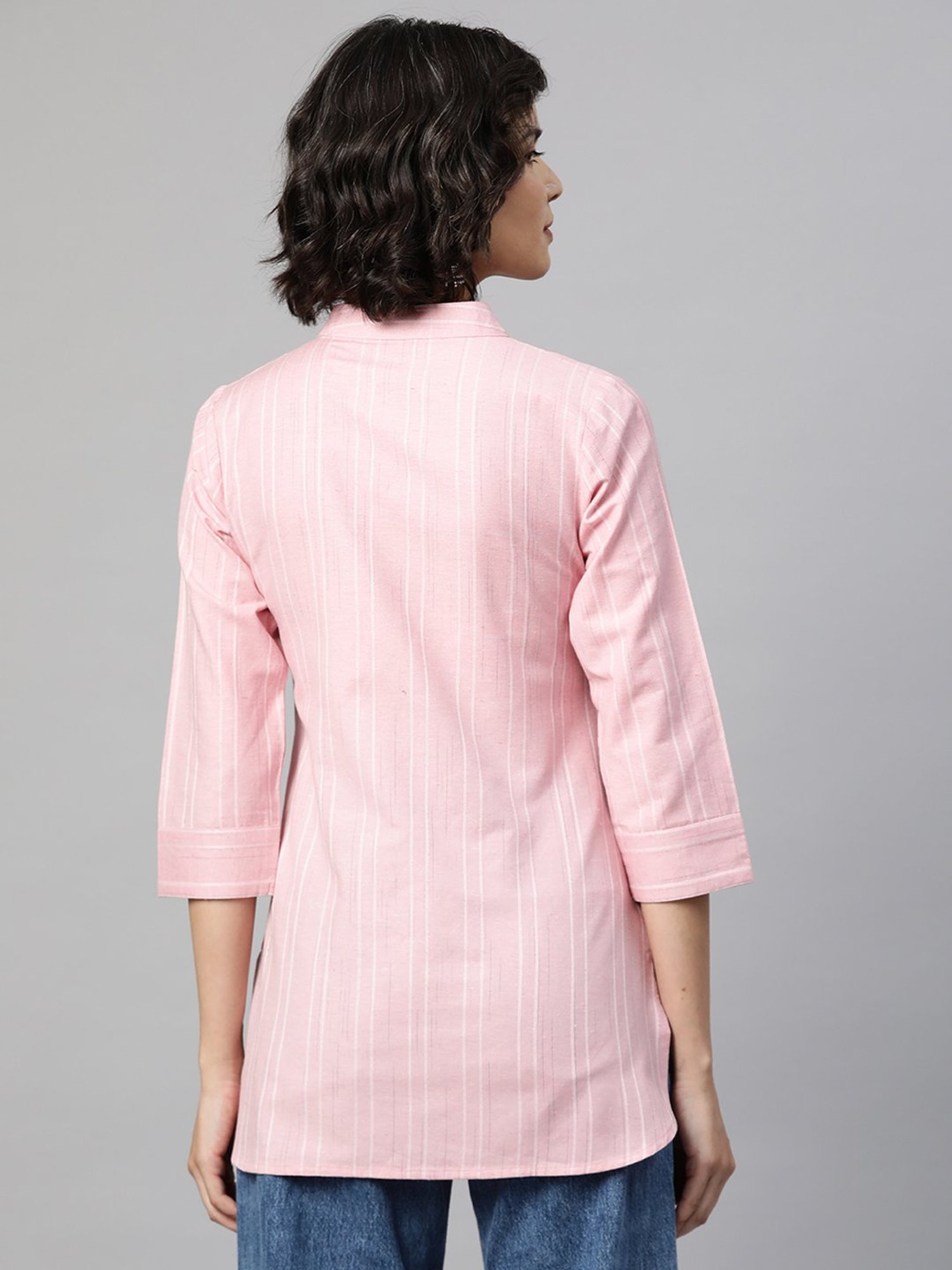 Cottinfab Pink Self Design Ethnic Cotton Top