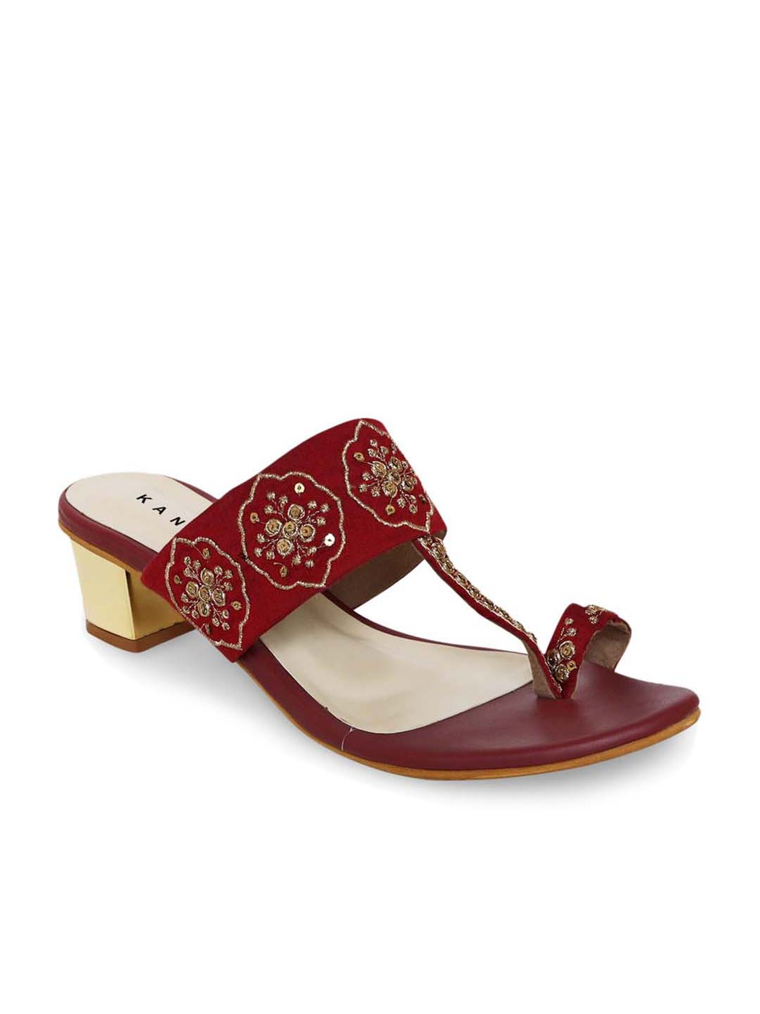 KANVAS Women's Maroon Toe Ring Sandals