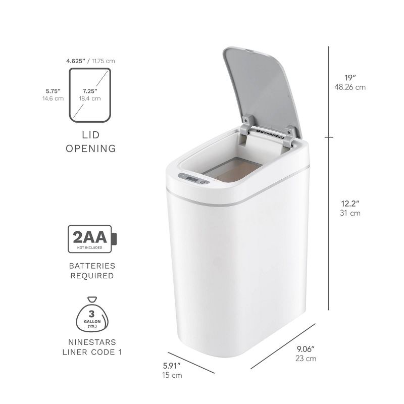 Nine Stars 1.9gal White Waterproof Motion Sensor Slim Shape Plastic Trash Can