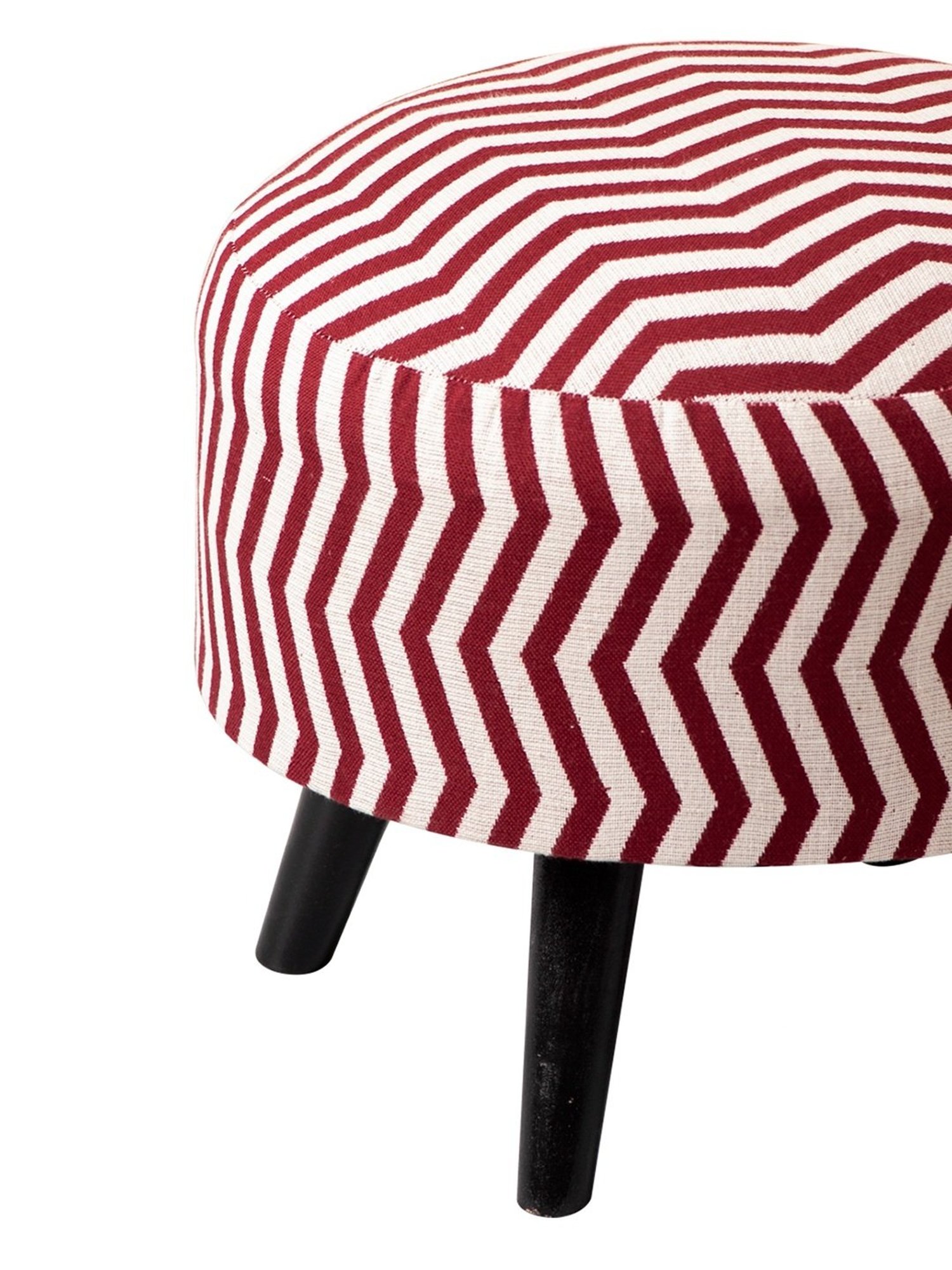 Nestroots Printed White Cotton Canvas 4 Wooden Legs Ottoman