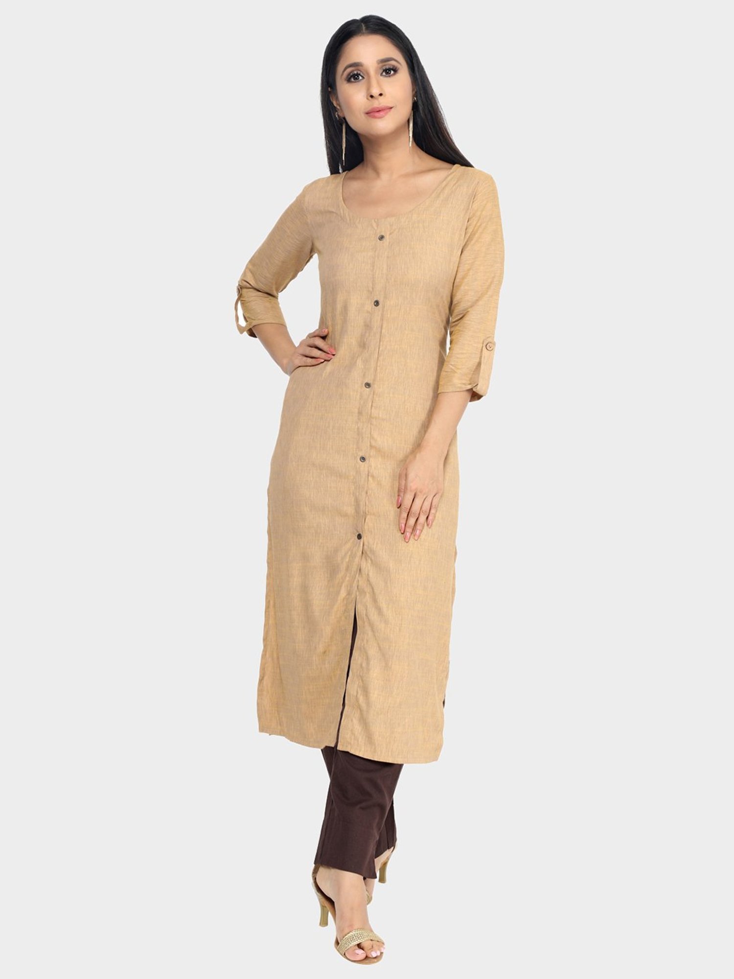Paislei Beige Printed Viscose Kurta