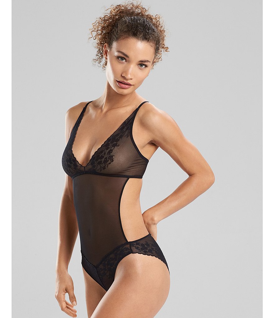 Cassandra Solid Lace Thong Deep V-Neck Sleeveless Teddy