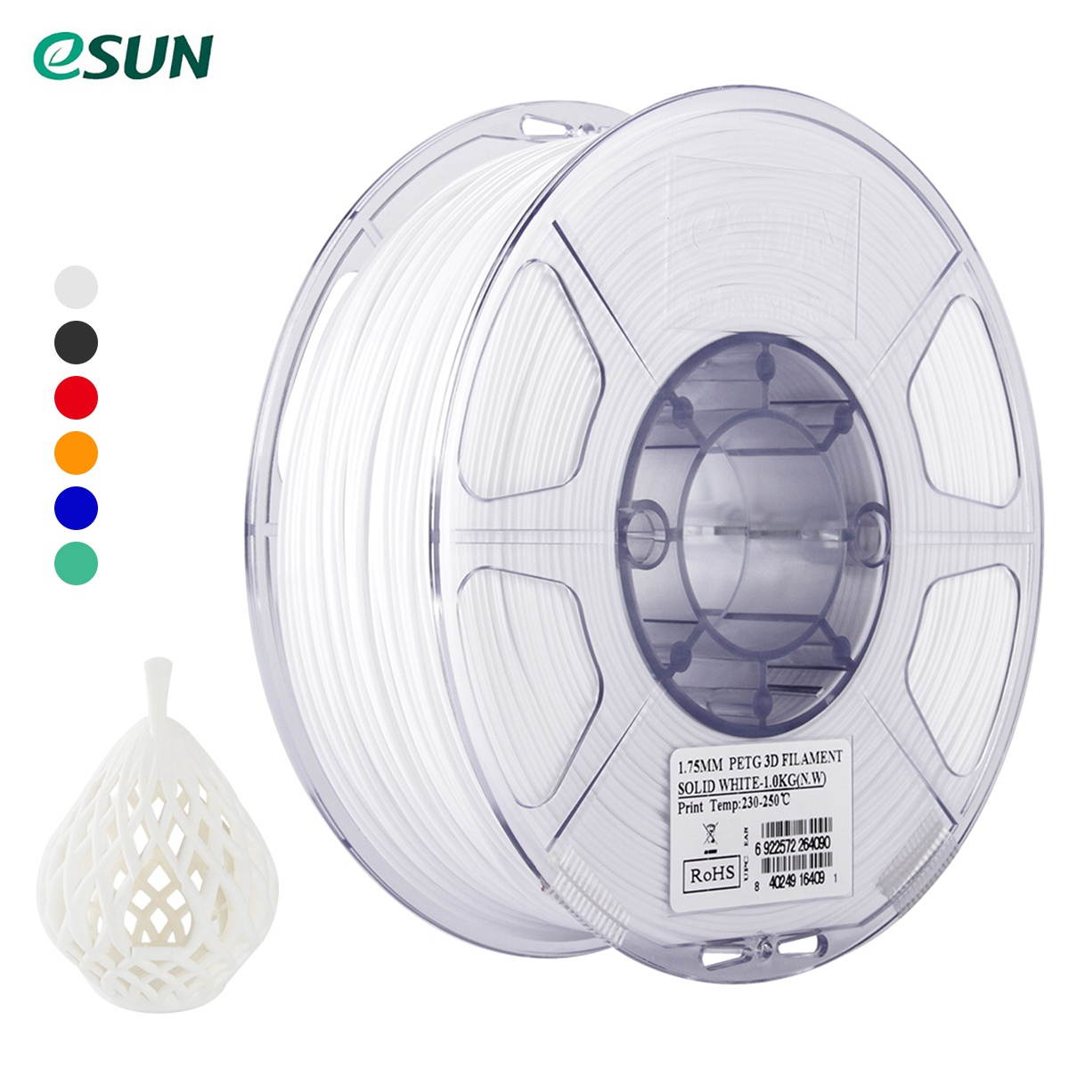 eSUN PETG 1.75mm 3D Printer Filament Printing Consumables Dimensional Accuracy: +/- 0.05mm 1kg(2.2lb) Spool Material Refills Solid Green