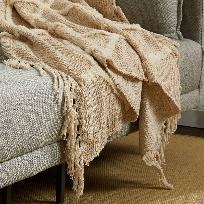 50"x60" Tufted Diamond Throw Blanket with Fringe Natural - Patina Vie