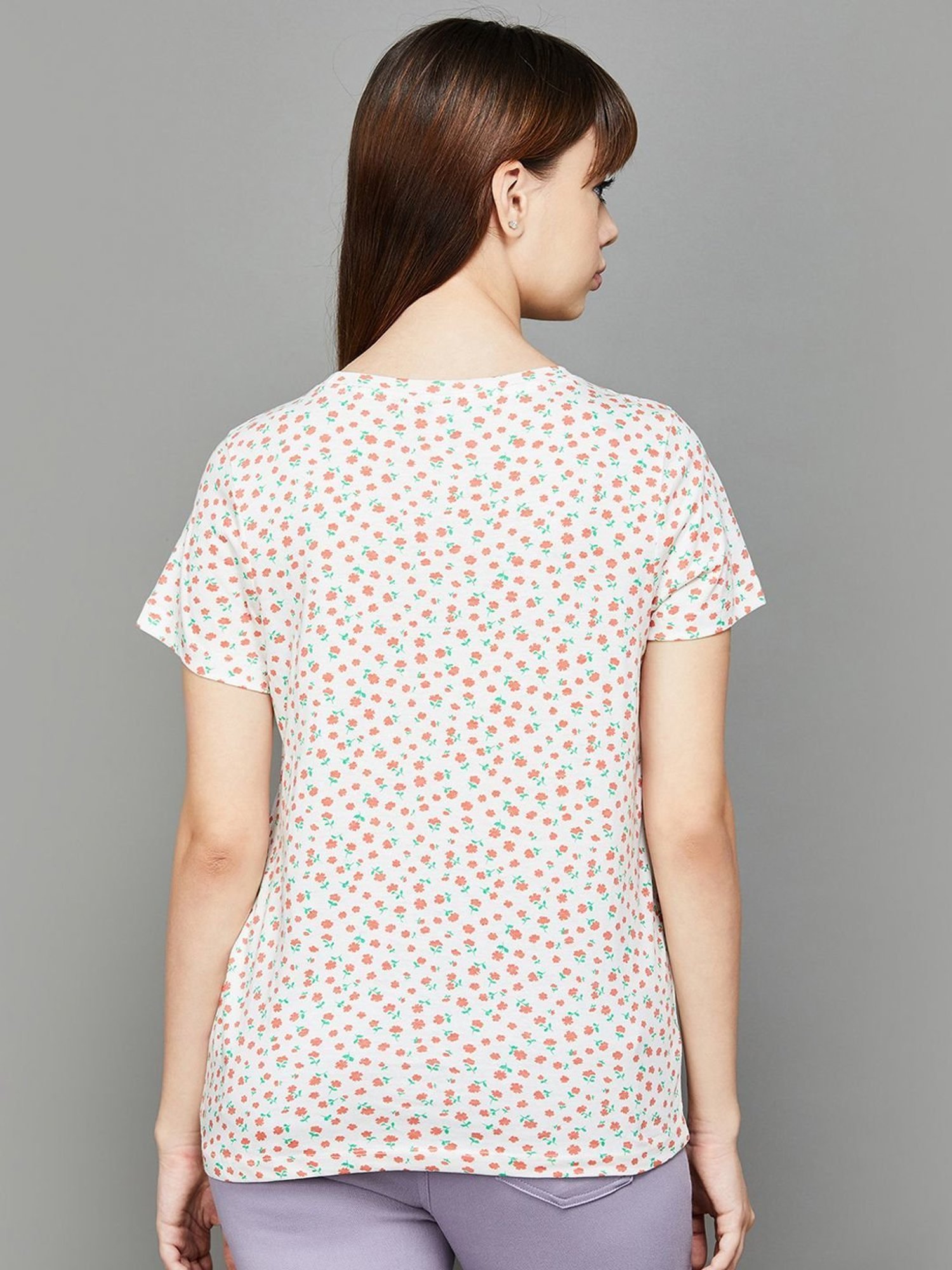 Fame Forever by Lifestyle Off-White Cotton Floral Print Top