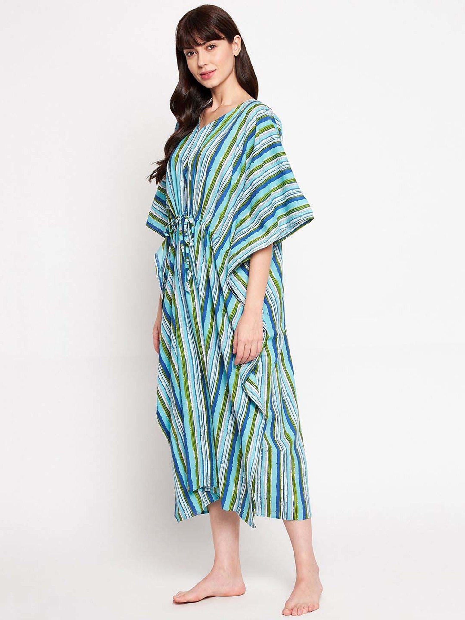 Secrets By ZeroKaata Green & Blue Cotton Printed Kaftan - Pack Of 2