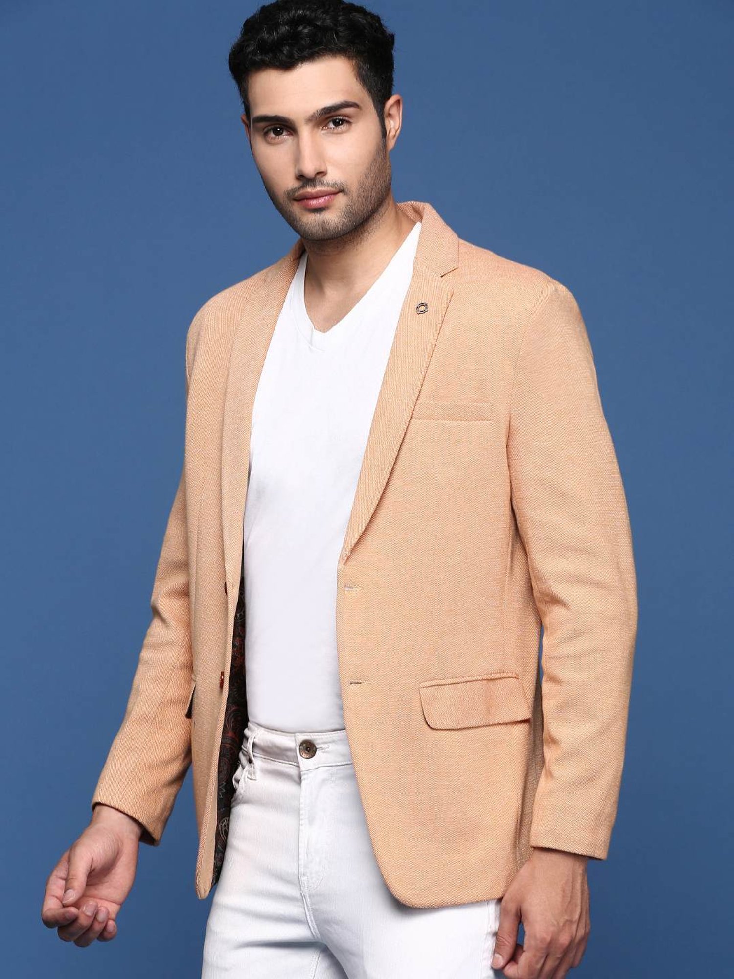 Showoff Orange Cotton Slim Fit Blazer