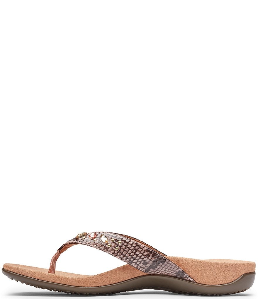 Vionic Lucia Snake Print Rhinestone Embellished Thong Sandals