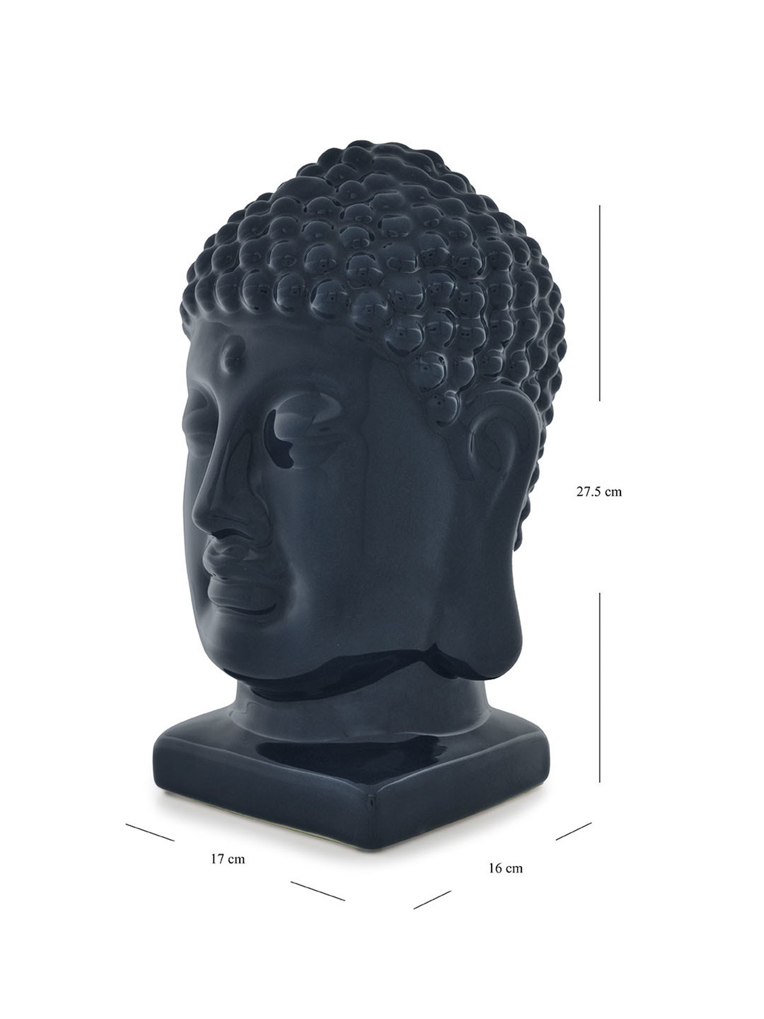 Pure Home and Living Dark Blue Ceramic Buddha Head With Base Sculpture