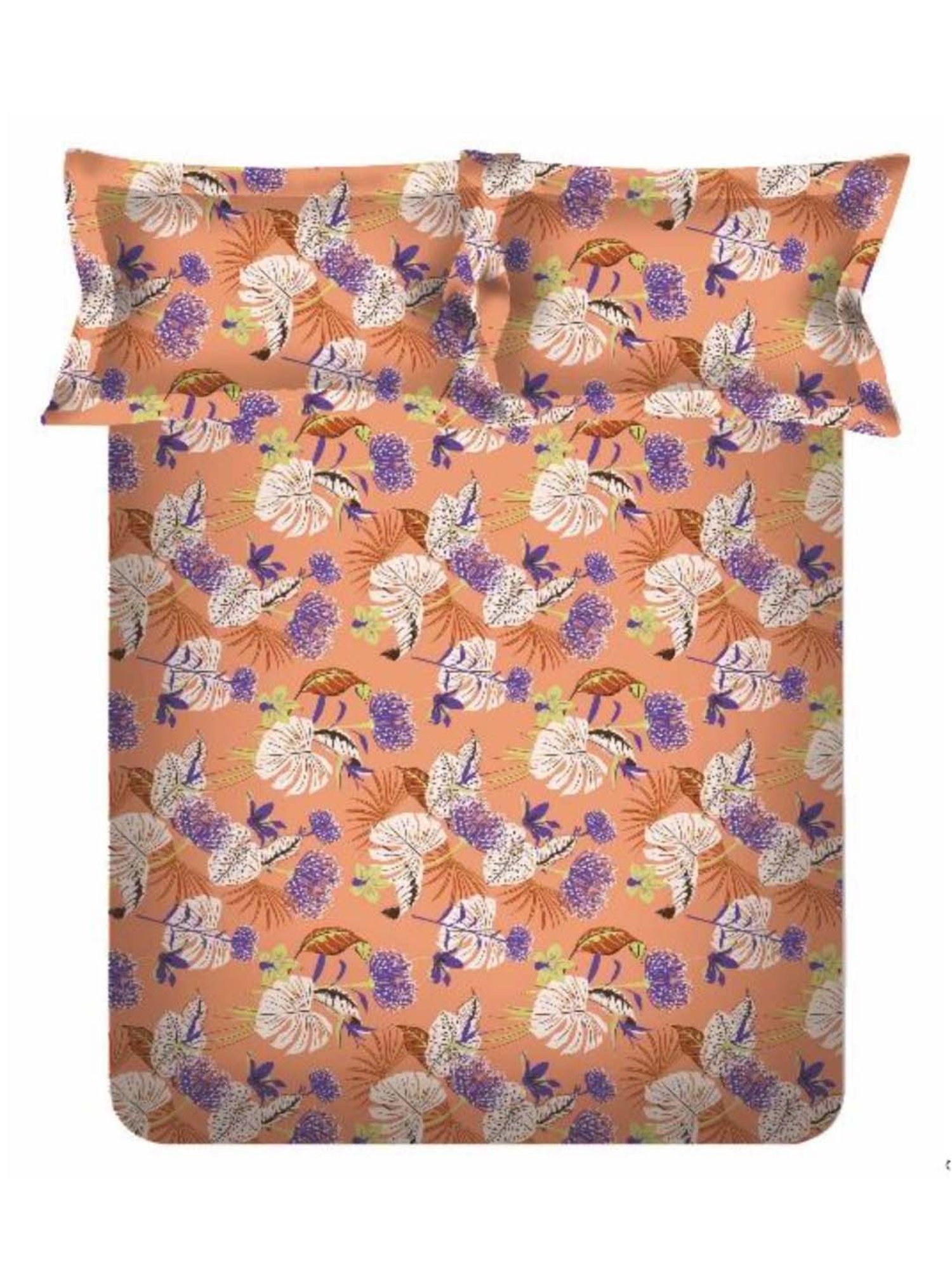 SWHF Orange & White Cotton 114 TC Double Bedsheet Sets