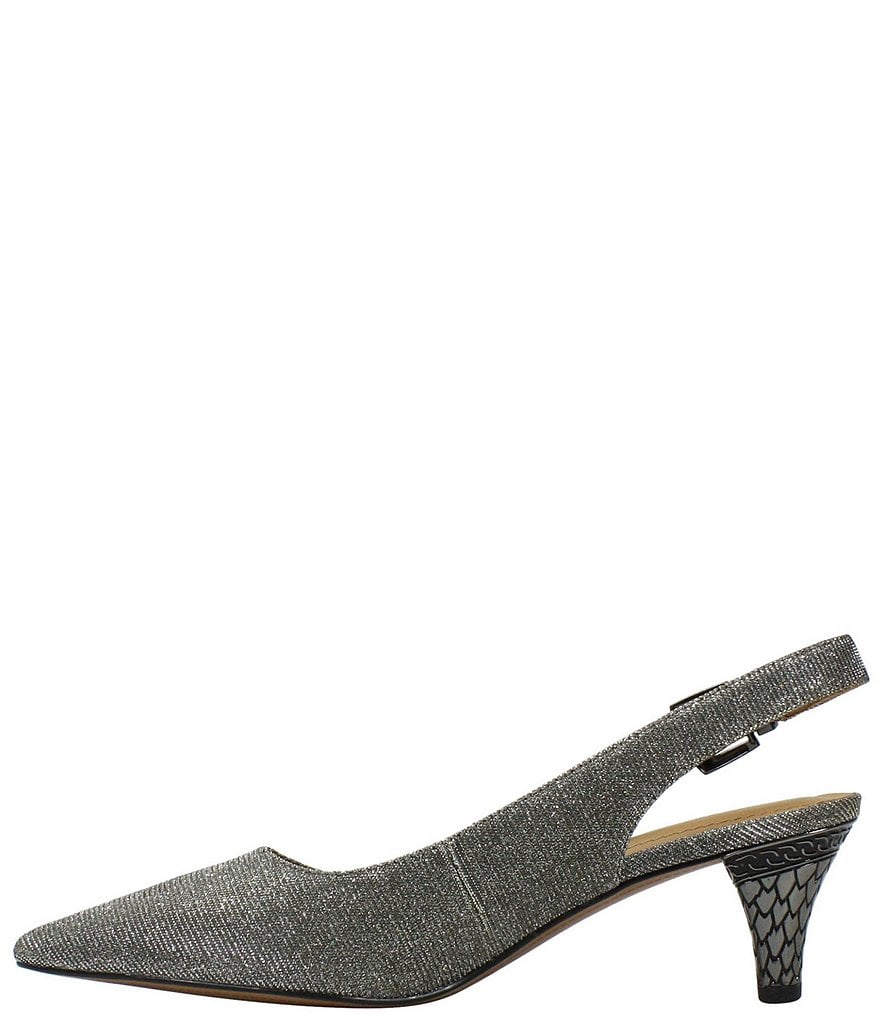 J. Renee Mayetta Embossed Heel Pointed Toe Glitter Slingback Pumps