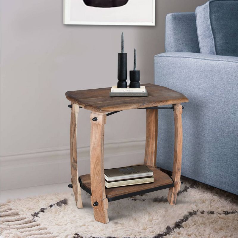24" Retro Rectangular Wooden End Side Accent Table with Bottom Shelf Brown - The Urban Port