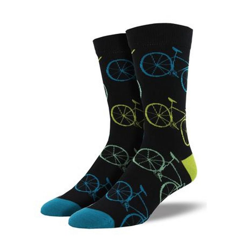 Novelty Socks 10.0" Fixie Black Bamboo Crew Bicycle Socksmith  -  Socks