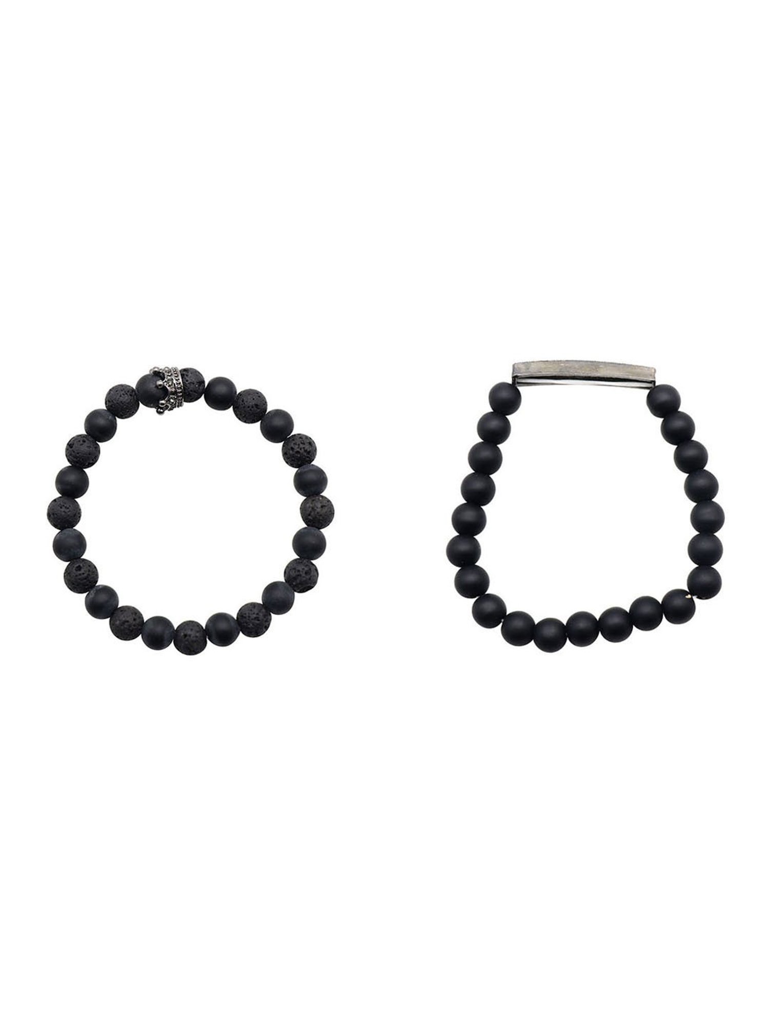 Joker & Witch All Black Noah Beaded Rhinestone Men's Flexible fit Bracelet - Set of 2