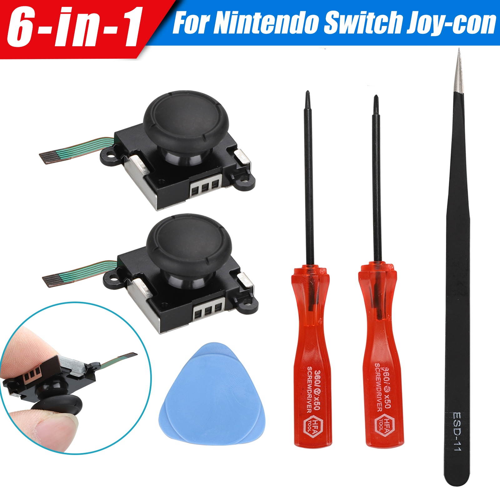 3D Analog Joystick Thumb Stick Replacement Tools Kit for  Switch Joy-Con