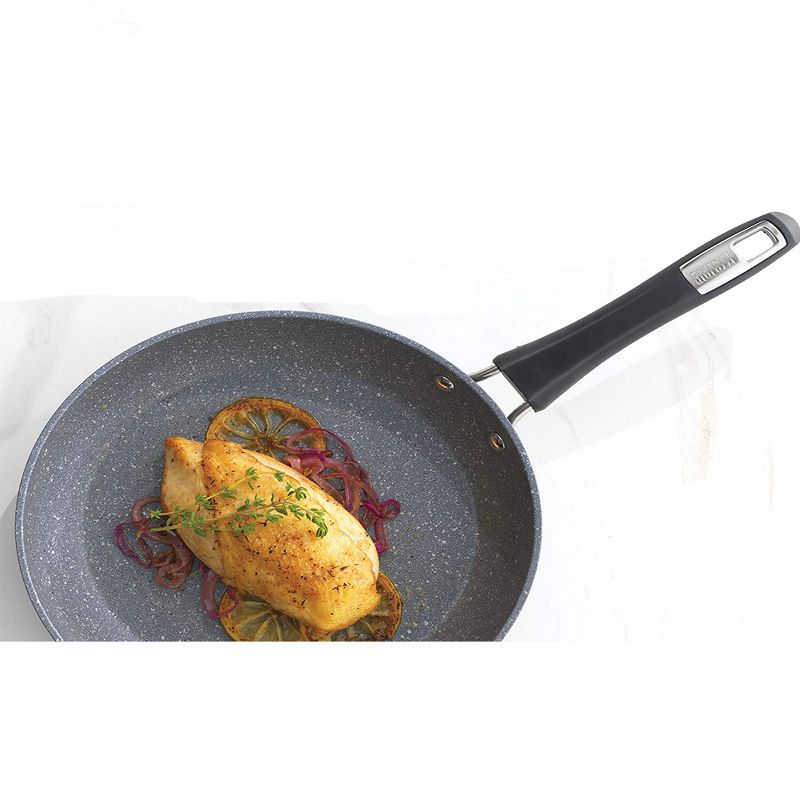 Bialetti 7552 Impact Covered Micro Divot Nonstick Heavy Gauge Aluminum Oven Safe 12 Inch Saute Fry Kitchen Pan with Silicone Handle, Gray