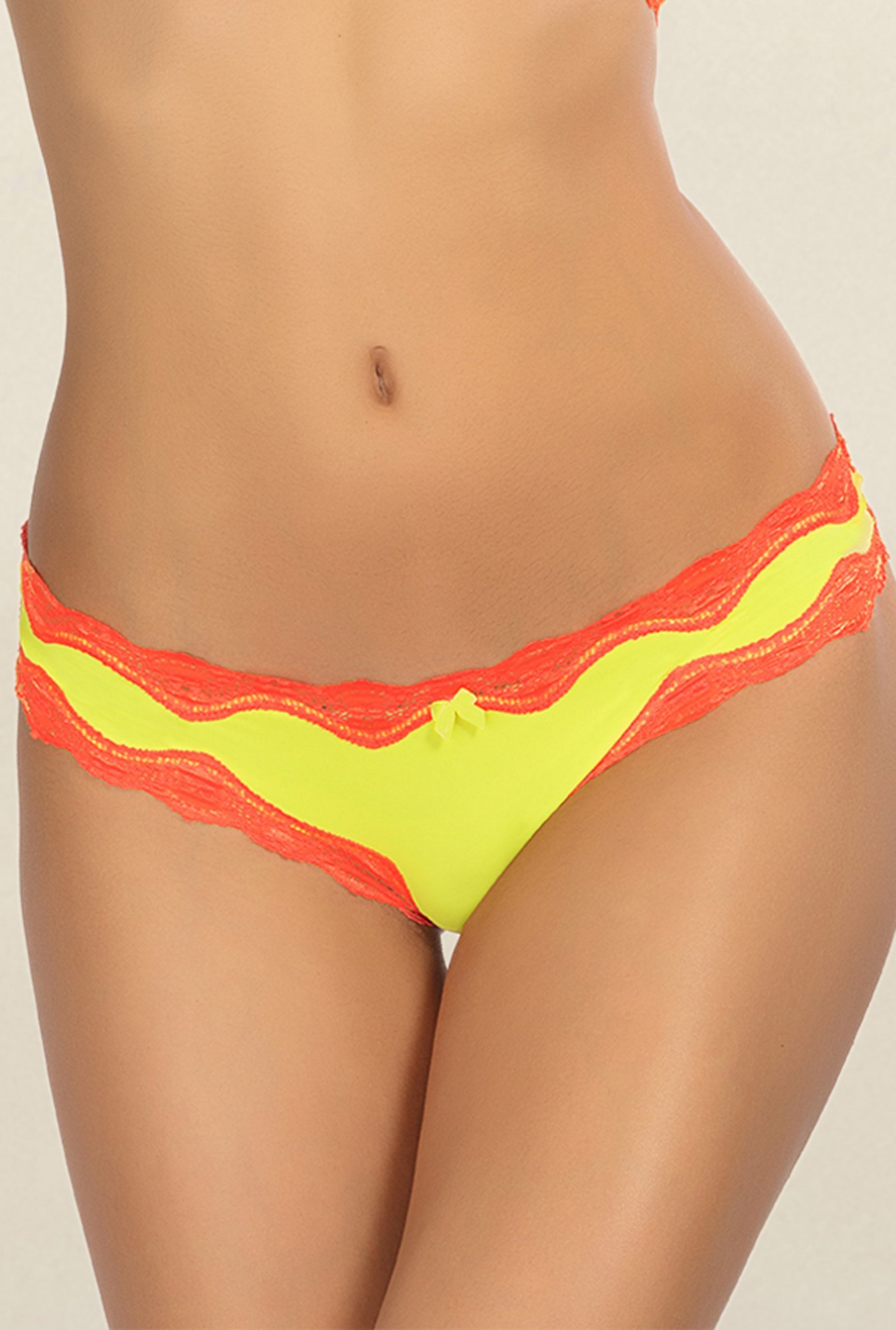 Candyskin Yellow & Red Lace Thong Panty