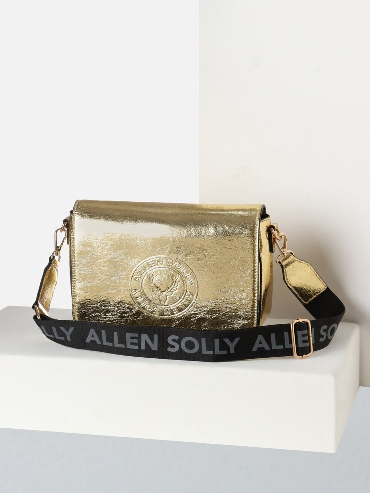 Allen Solly Gold Logo Medium Sling Handbag