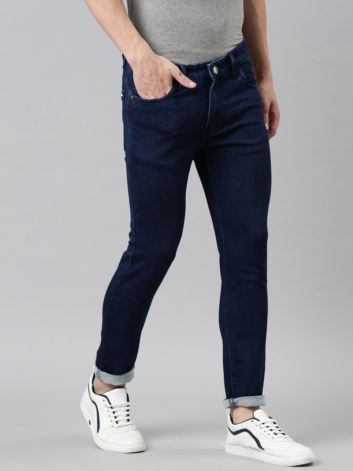 CINOCCI Blue Cotton Slim Fit Jeans