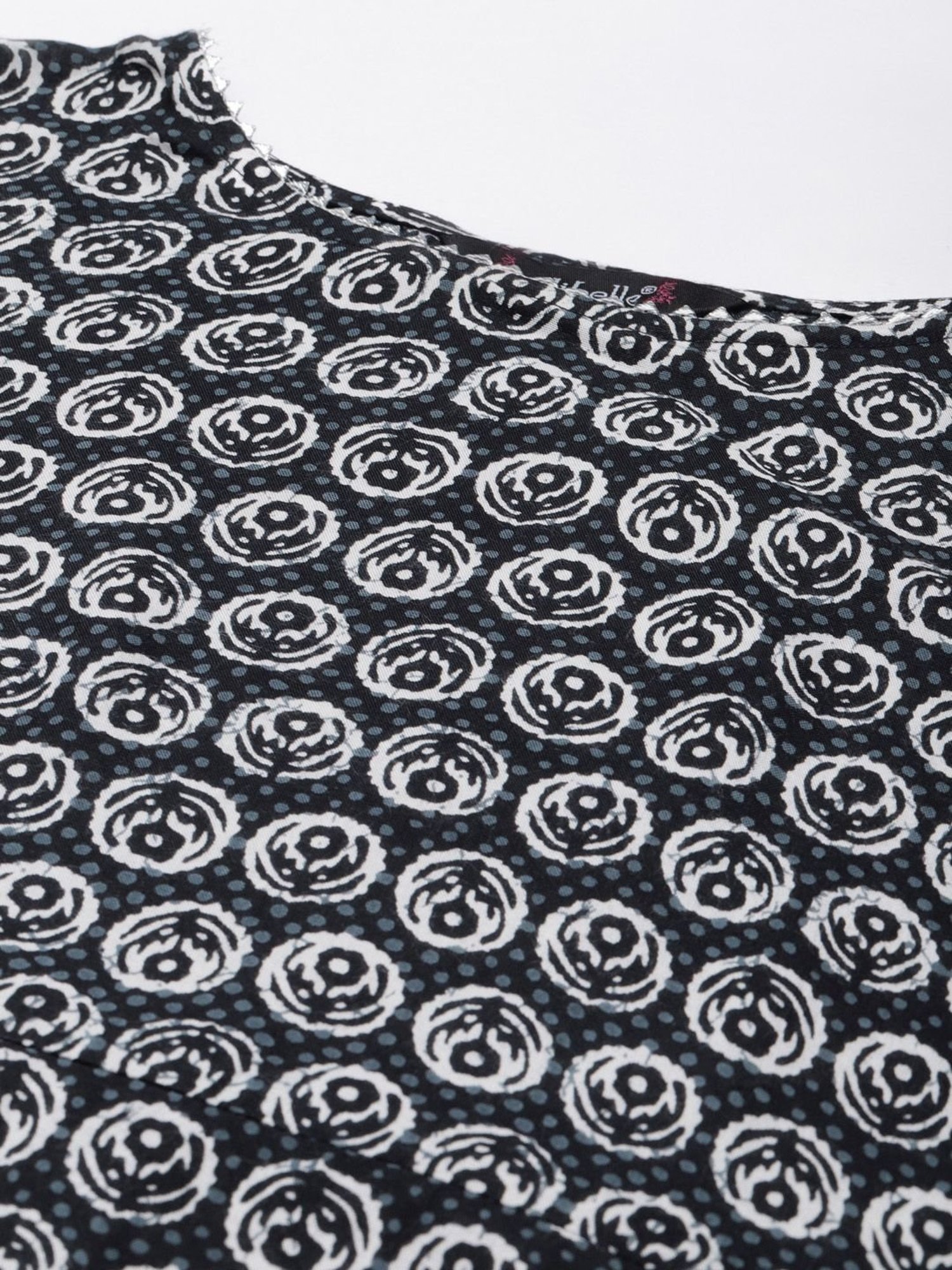 Indibelle Black Cotton Printed Flared Kurta