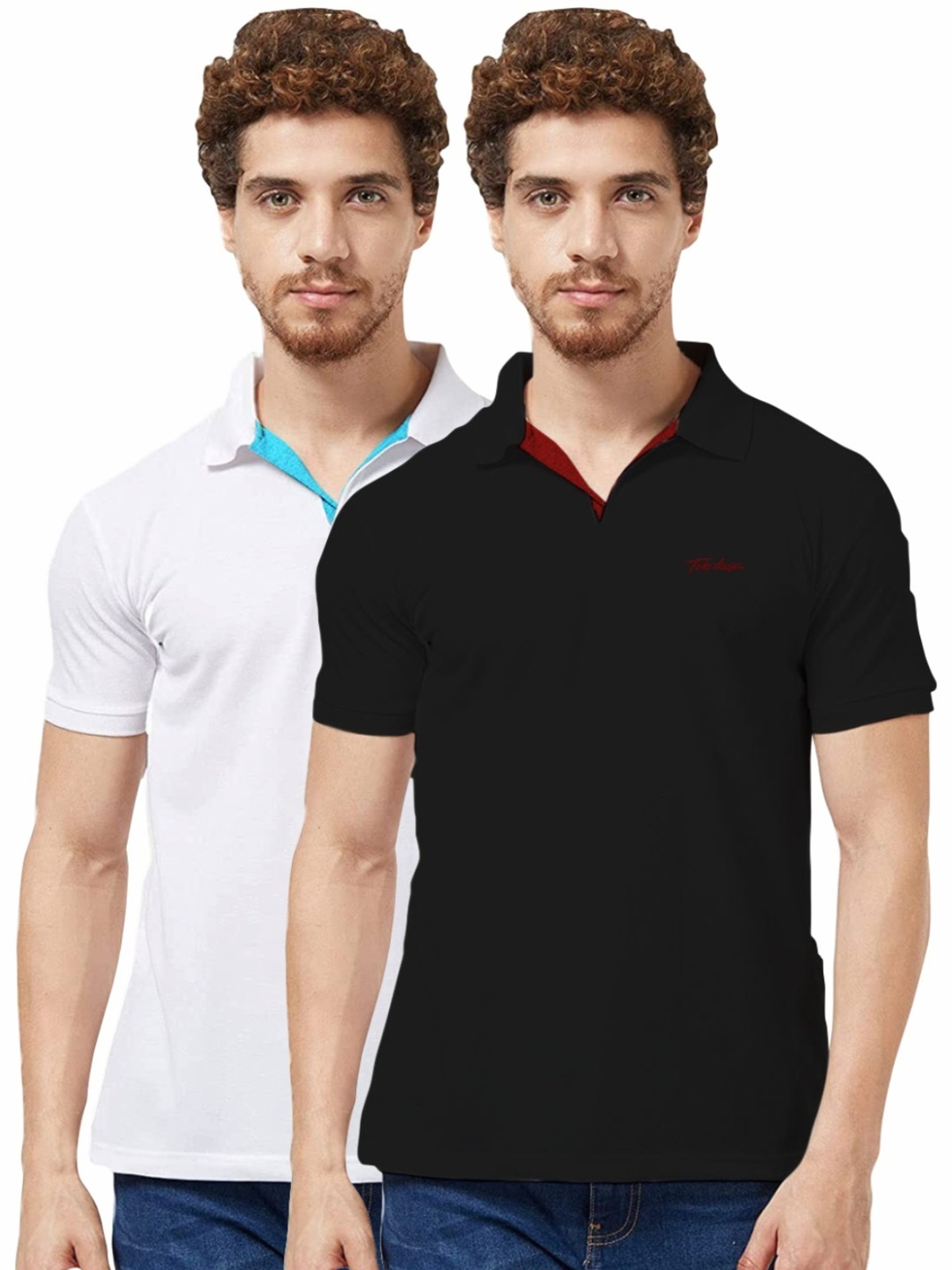 Tab91 White & Black Regular Fit Printed Polo T-Shirts