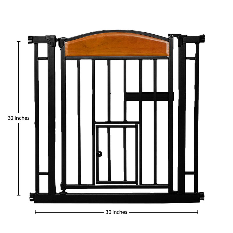 Carlson Pet Products Design Paw Automatic Easy Close Walk Through Indoor Home Doorway Pet/Baby Safety Gate, Black Metal Steel