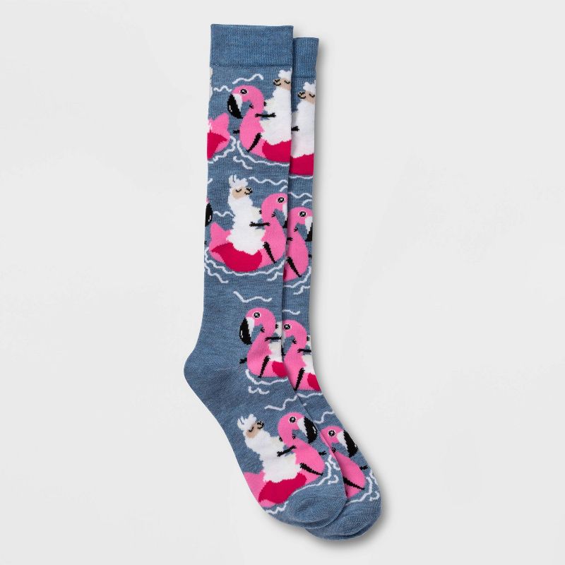 Women's Floating Llama Knee High Socks - Xhilaration™ Denim Heather 4-10