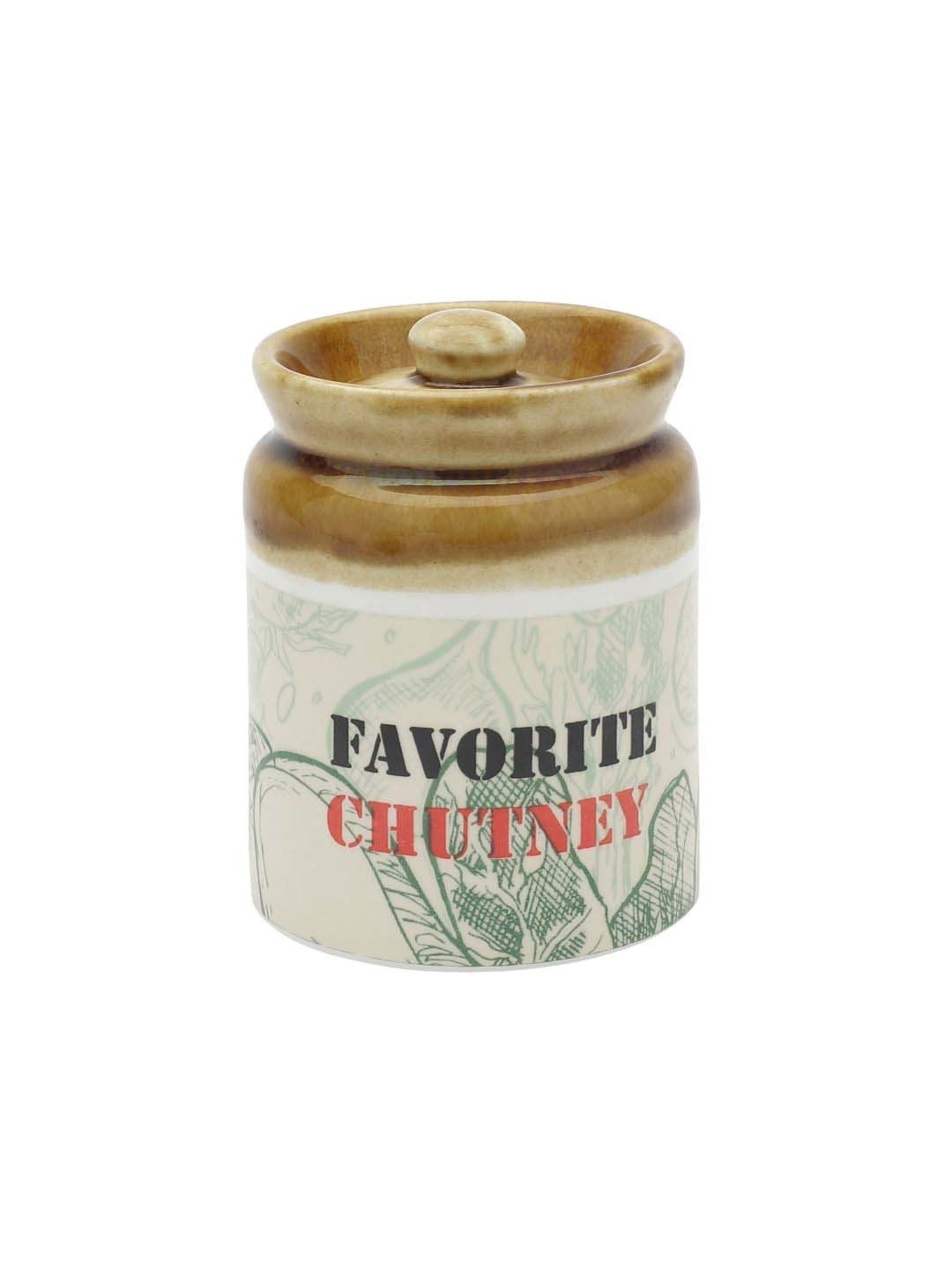 Clay Craft Off-White & Brown Ceramic Pickle Jar (0.35 L)