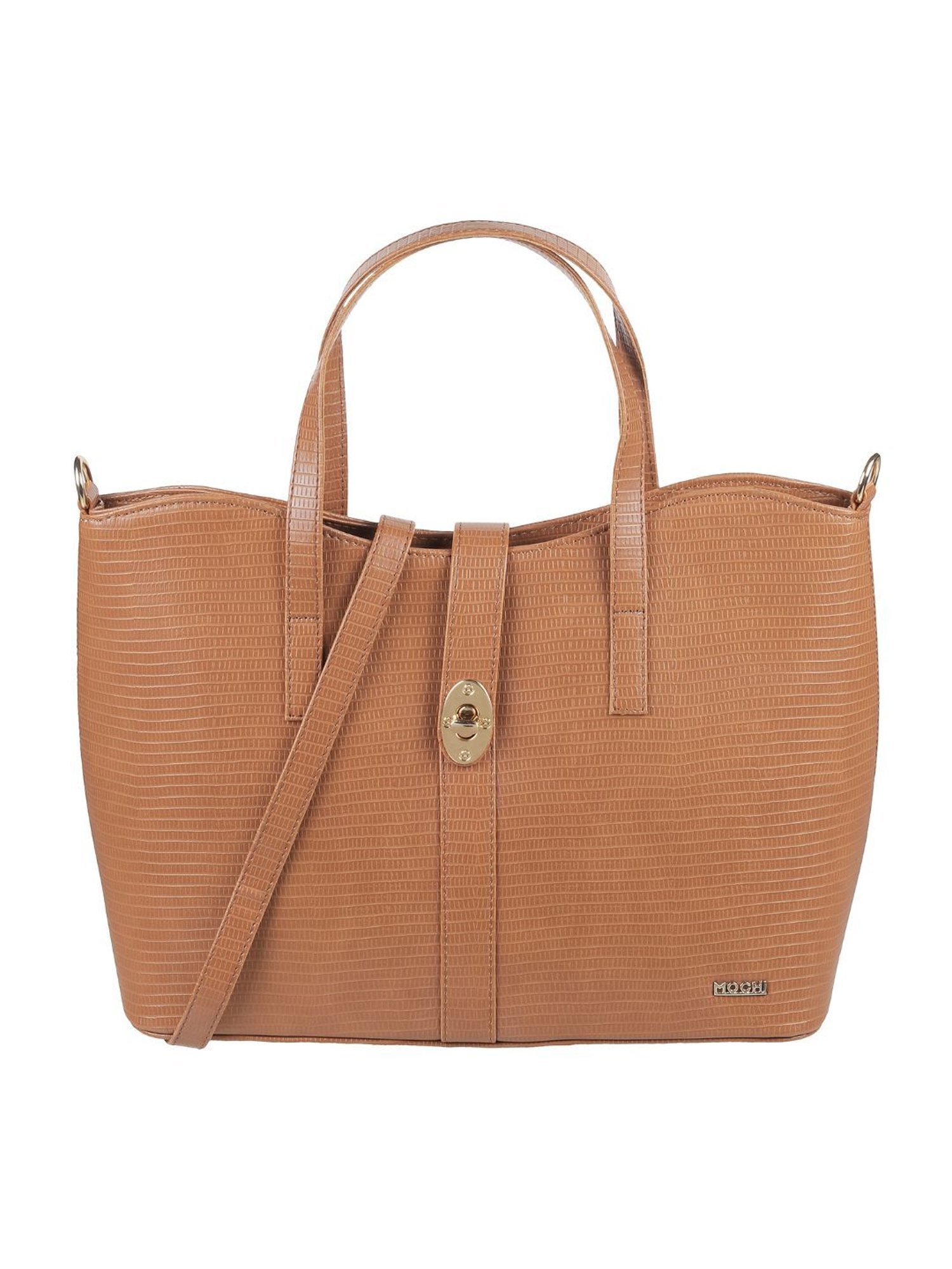 Mochi Brown Textured Medium Satchel Handbag
