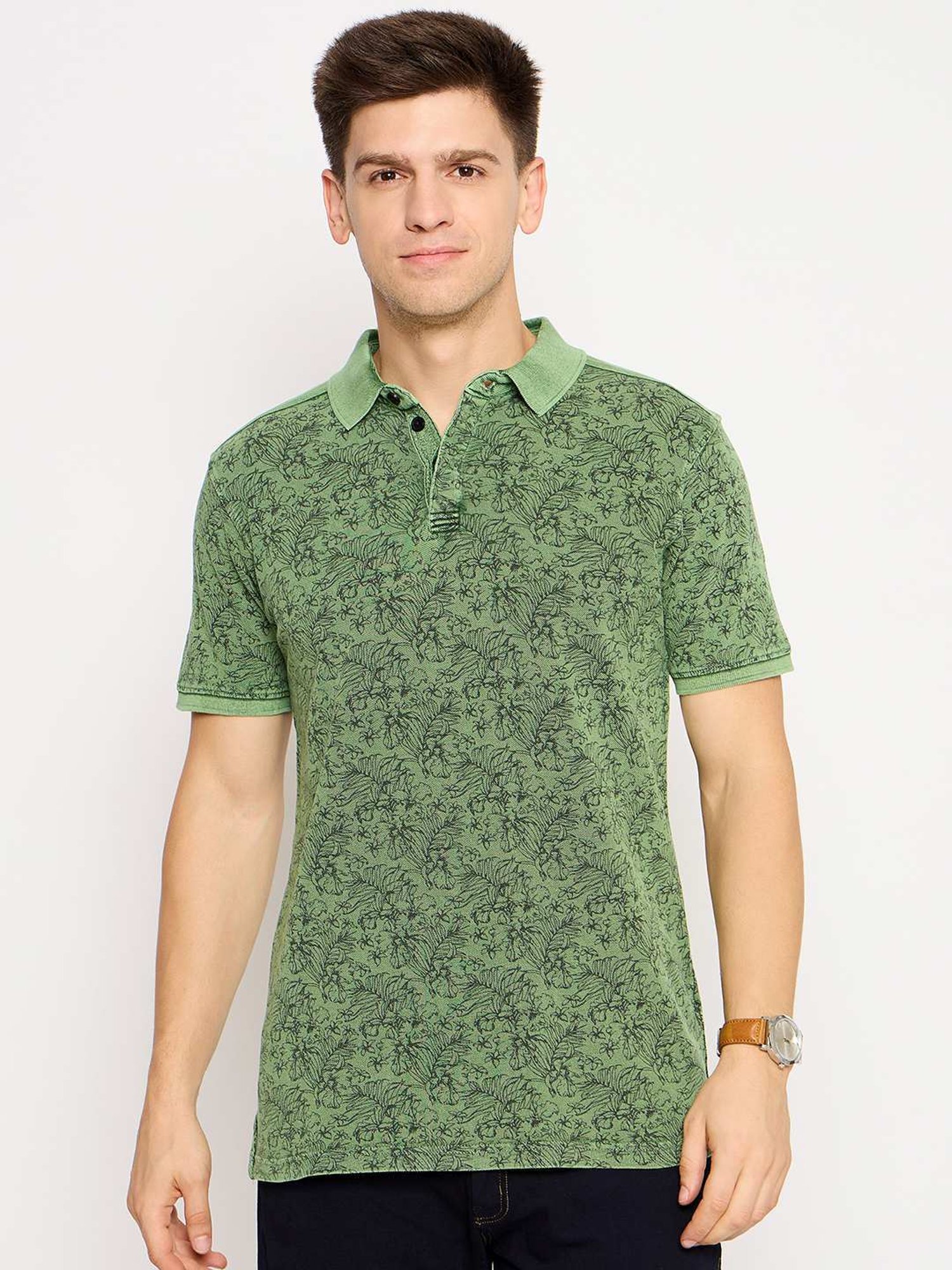 Club York Green Regular Fit Printed Polo T-Shirt