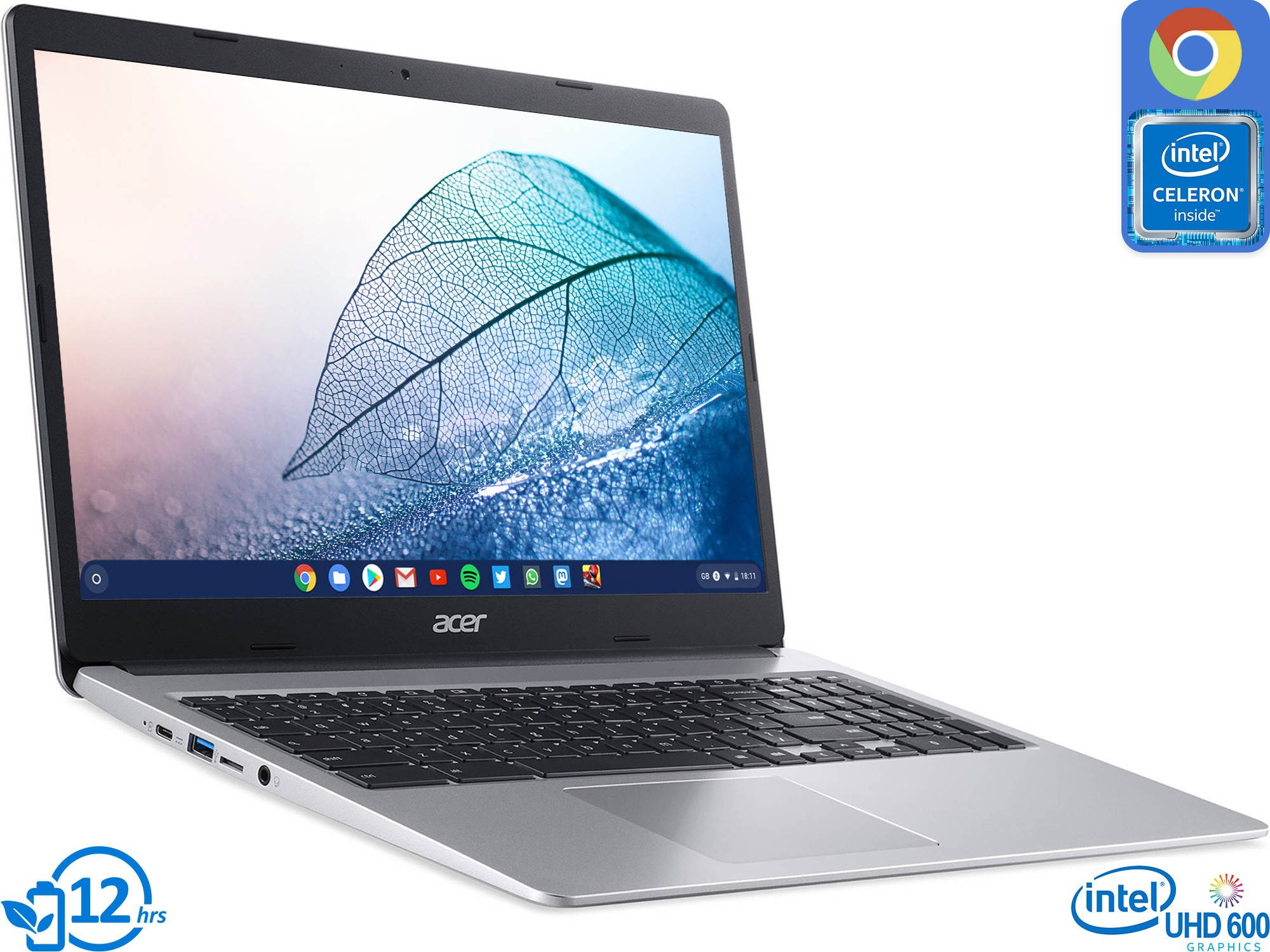 Acer 315 Chromebook, 15.6" HD Display, Intel Celeron N4000 Upto 2.6GHz, 4GB RAM, 32GB eMMC, DisplayPort via USB-C, Card Reader, Wi-Fi, Bluetooth, Chrome OS (NX.HKBAA.002)