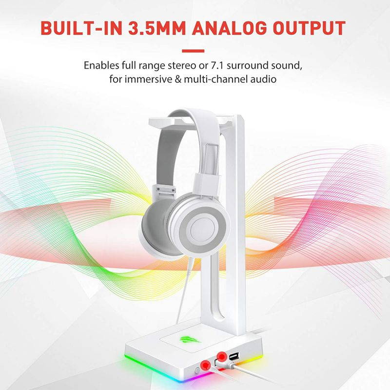 Havit RGB Headphones Stand with 3.5mm AUX and 2 USB Ports, Headphone Holder for Gamers Gaming PC Accessories Desk (White)
