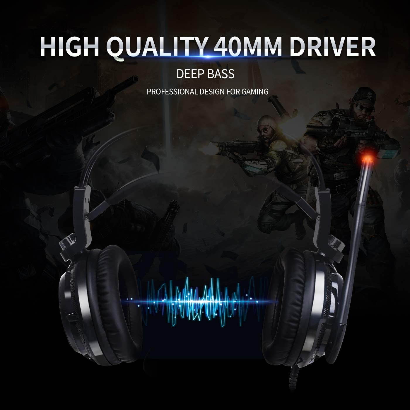 SOMIC  Gaming Headset for PS4, PC and Laptop, 7.1 Virtual Surround Sound USB Lightweight Over Ear Headphone with Mic,Volume Control,LED(Black)