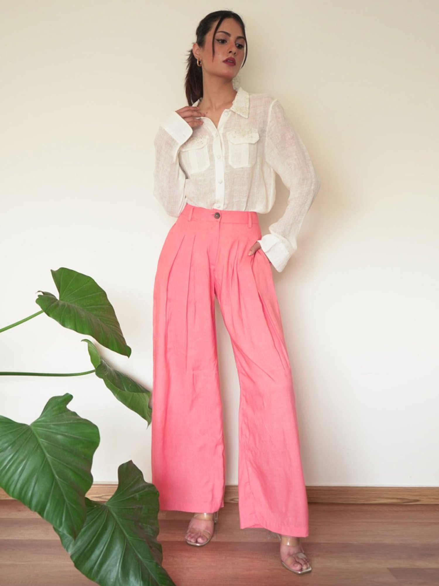 Seesa Coral Pink Capsule Marilyn Wide-Legged Trousers