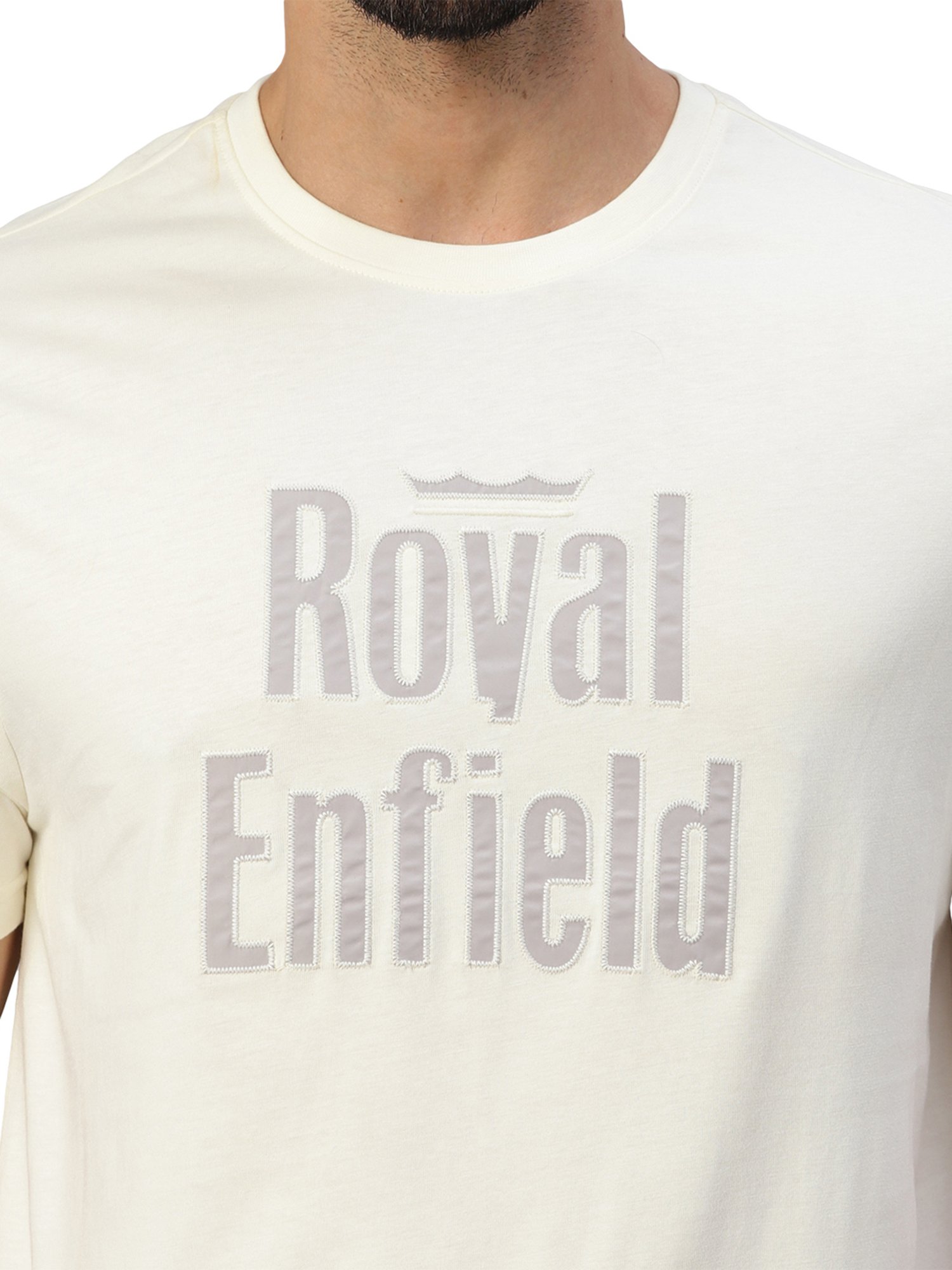 Royal Enfield Urban Edge Off White Regular Fit Printed Crew T-Shirt